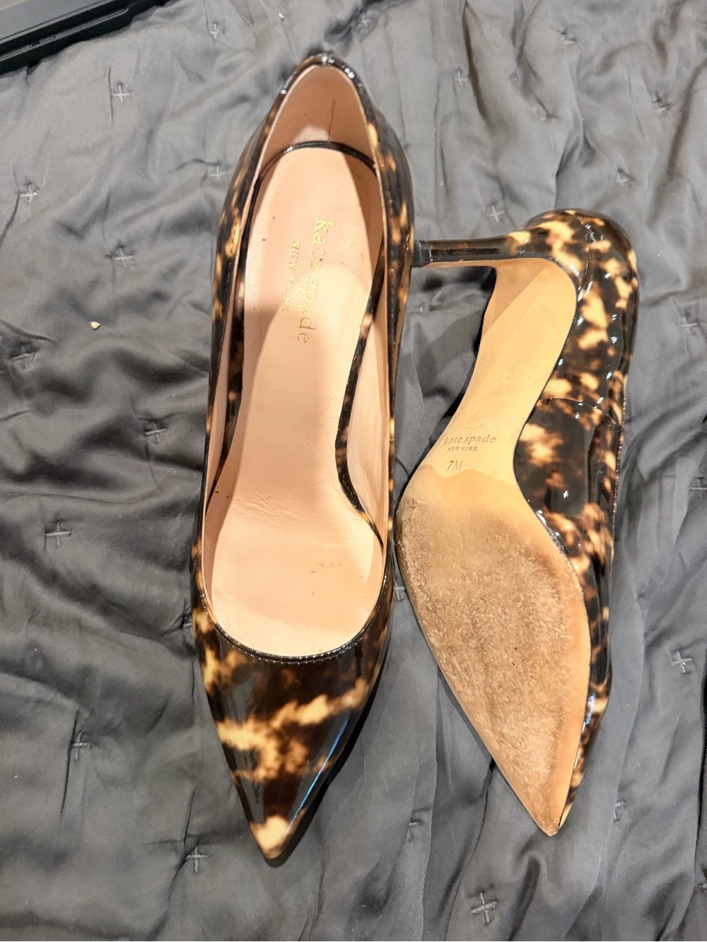 kate spade | Tortoiseshell Patent Leather Pointed-Toe Pumps - Brown/Black (7M) - Picture 5 of 10